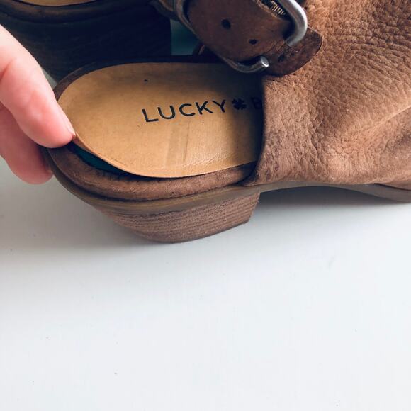 Lucky Brand 'Bray' Women's 6 Open Toe Bootie Tan Leather Boho - Picture 5 of 9